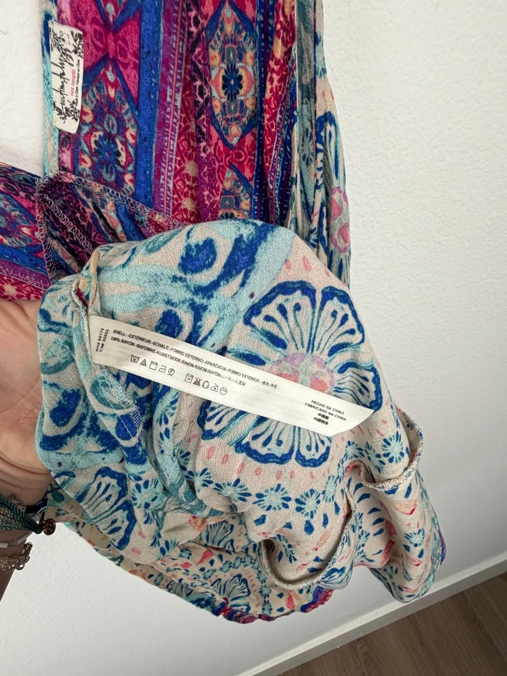 Free People Cream Floral Midi Dress with Blue and Pink Accents - Picture 5 of 7